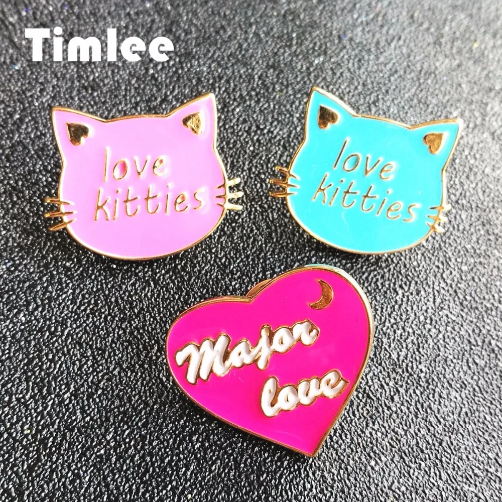 Timlee X276 Cute Cat Kitty Enamel Pins Major Love Heart Rainbow Alloy Brooch Fashion Jewelry Wholesale | Украшения и аксессуары