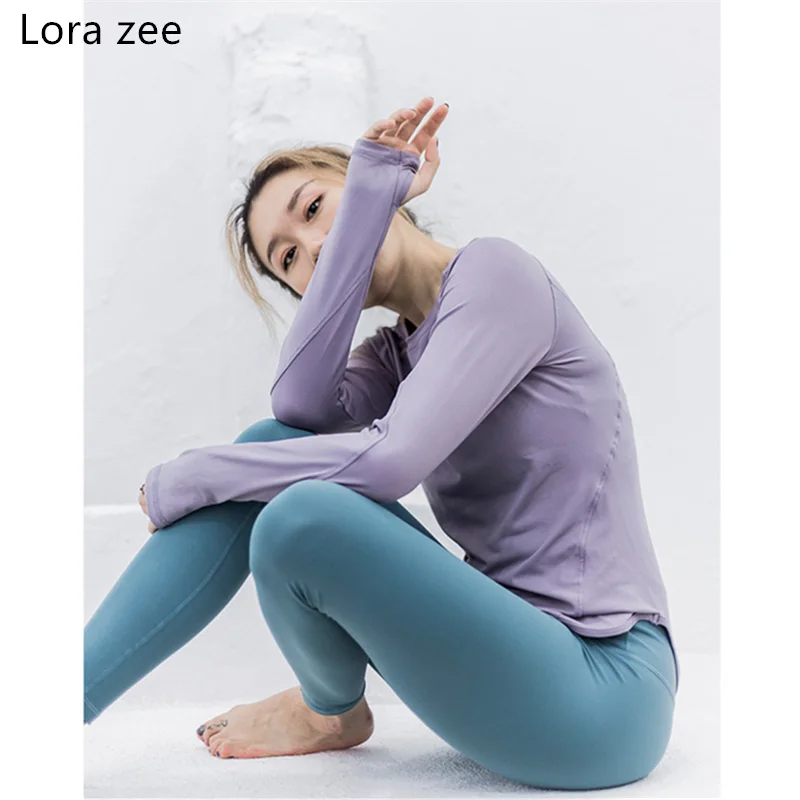 02 LORA ZEE Топ для йоги с длинным рукавом и отверстием для большого пальца, белые женские рубашки, сетчатые панели, одежда для тренировок, для спортзала, фитнеса, топ, Спортивная футболка - Цвет: 02