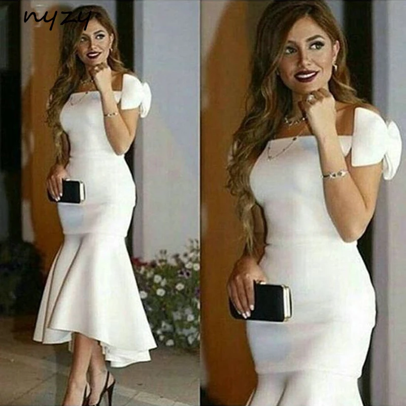 NYZY C22 атласный высокий низкий коктейльные платья с открытыми плечами и большим