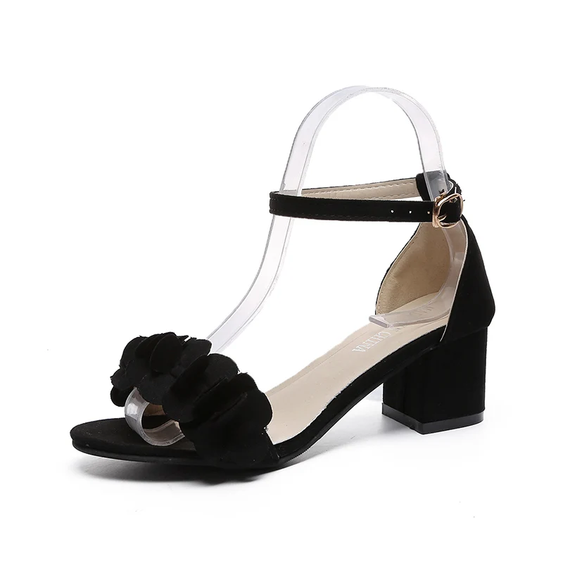 Сандалии женские с открытым носком флоковая обувь цветами милый стиль большие