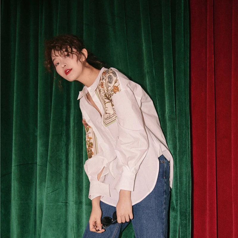 GALCAUR повседневный комплект из двух предметов с принтом, женская Свободная рубашка с отворотом и длинным рукавом, высокая талия, большой размер, юбка, женский костюм, Весенняя мода