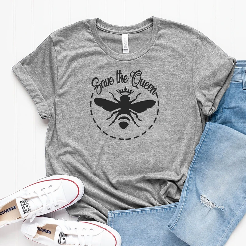 

Save The Queen T-shirts Trendy Women Graphic Vegan Bee Tees Tops Summer Tumblr Cotton Tshirt Beekeeper Environment Shirt