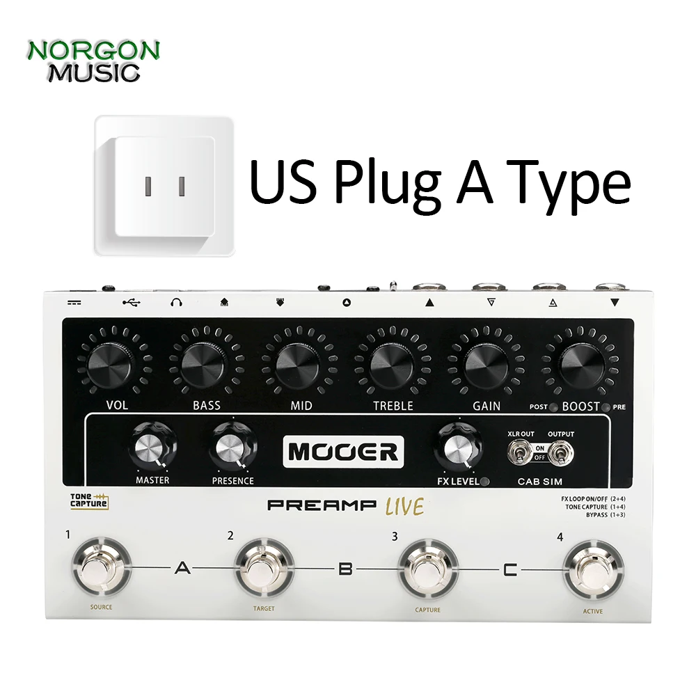 US Plug A Type Mooer предусилитель Live электрогитара мульти-педаль эффектов Boost приложение доступно овердрайв шум ворота цифровой предусилитель петля - Цвет: US Plug A Type