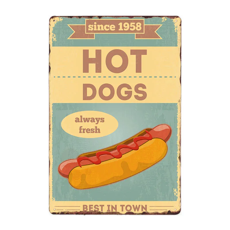70143 Hot Dogs Retro Tin Sign Hotdog Metal Poster Vintage Plaque Fast Food Hotel Shop Wall Decor 20x30cm - Цвет: 70143