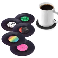 useber 6 pcs set vinyl round disc coaster retro cd shape non slip insulation tableware mats home restaurant bar be applicable