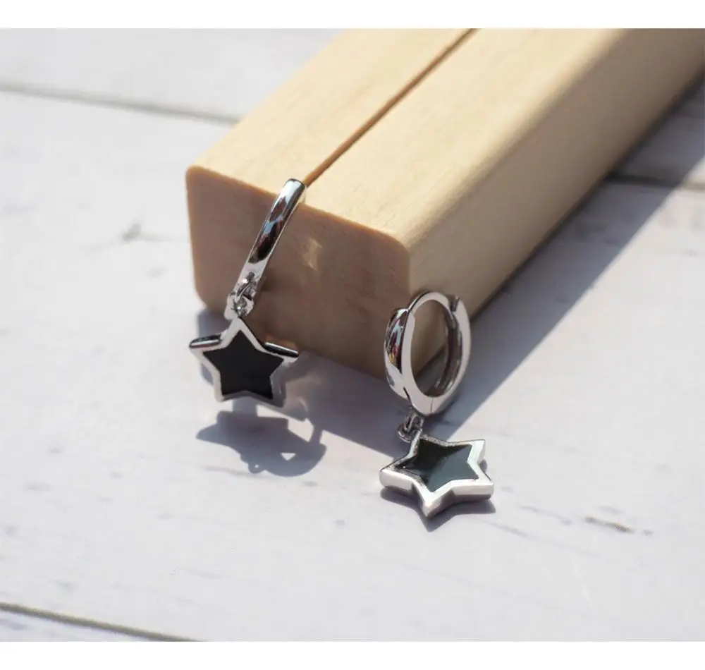 Серьги из стерлингового серебра 925 пробы, модные черные серьги с пятиконечной звездой, простые женские ювелирные украшения для ушей