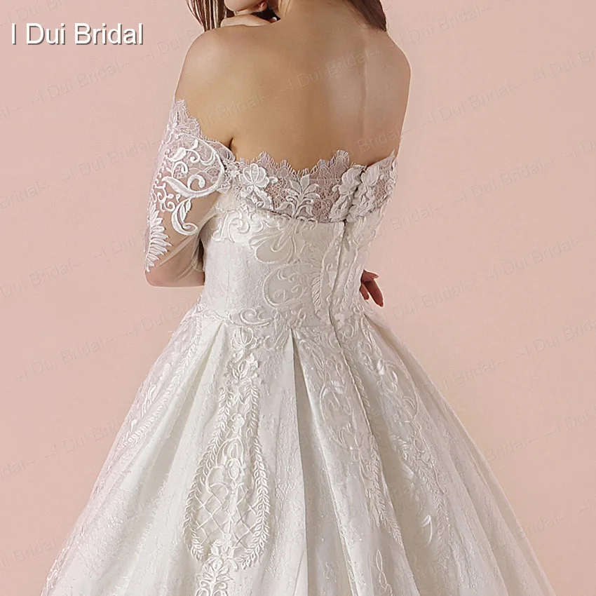 Off Shoulder Full Sleeve Wedding Dress Lace Appliqued Luxury High Quality Bridal Gown New