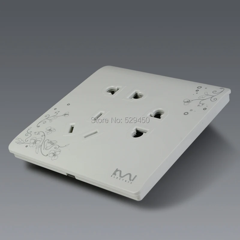 Настенная электрическая розетка COSWALL 7 отверстий белая панель с цветочным узором