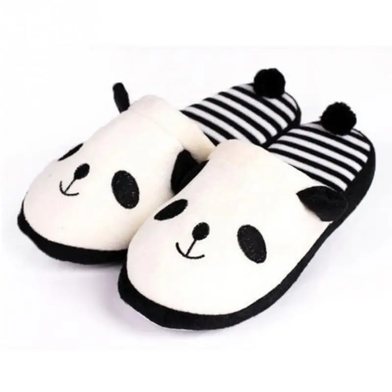 Для женщин осень-зима Тапочки Симпатичные Панда полосатый коралловые бархатные
