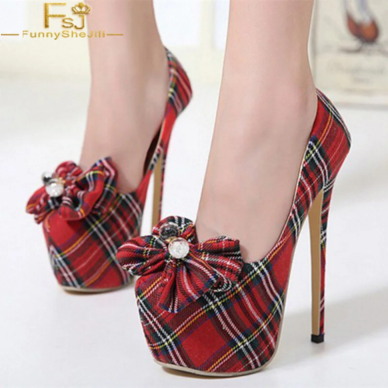 FSJ/модные женские туфли лодочки на очень высоком каблуке шпильке в красную клетку