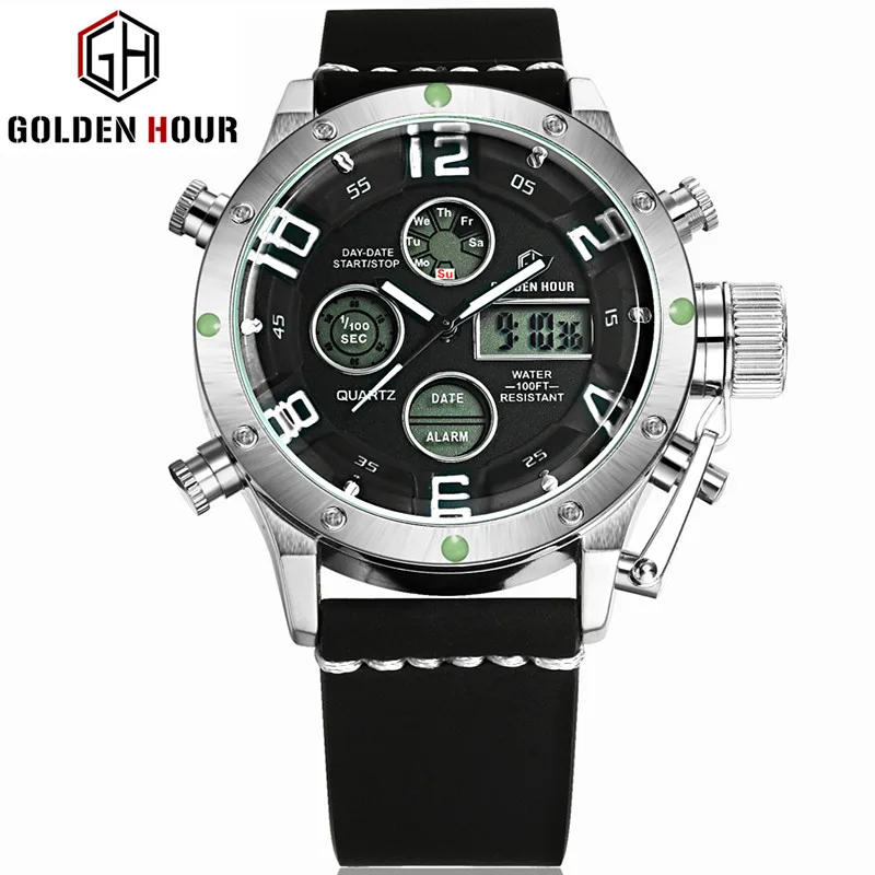 Goldenhour Топ Элитный бренд Повседневные часы Для мужчин светодиодный цифровой
