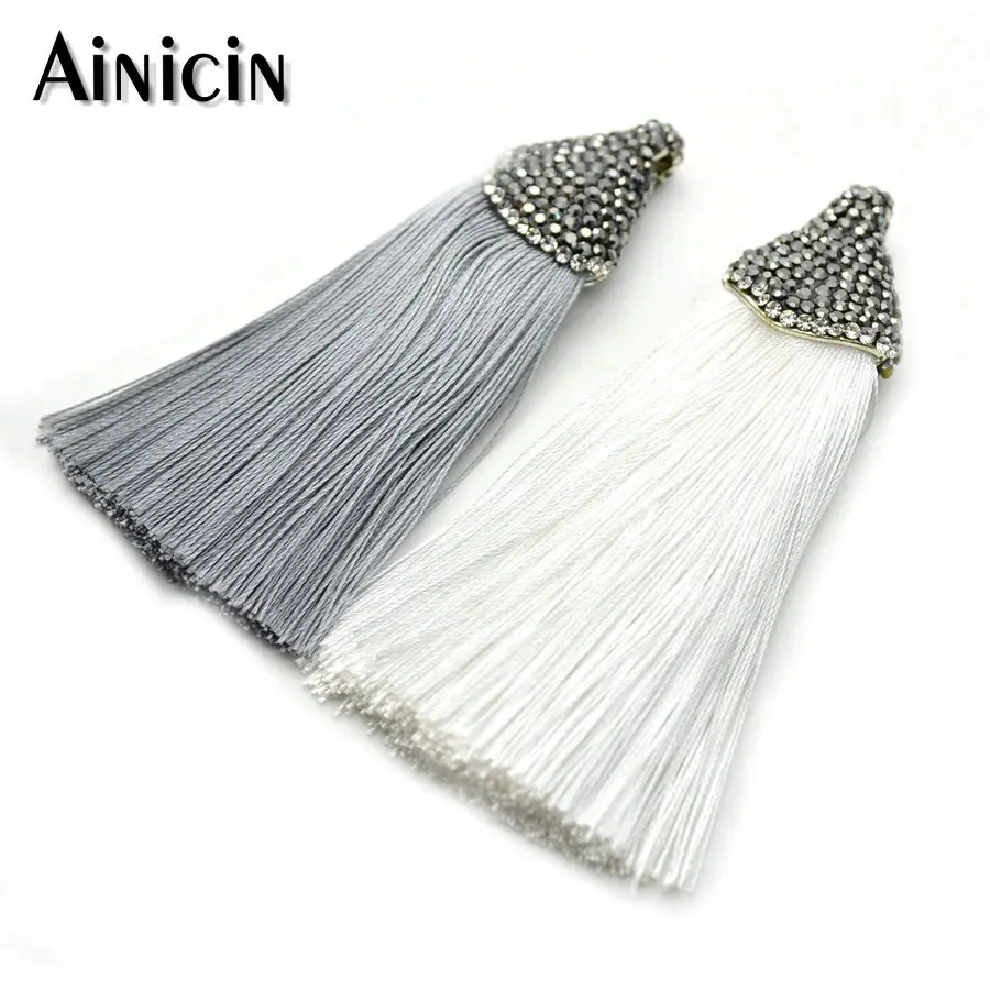 

New Arrival Black Rhinestone Crystal Paved Tabular Shape Black & Gray Tassel Fashion Women Jewelry Making Findings 10pcs/lot