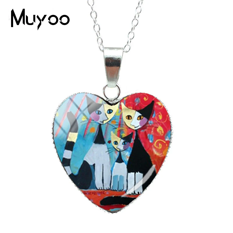 2019 Новое винтажное ожерелье с красочными кошками и сердцами абстрактная