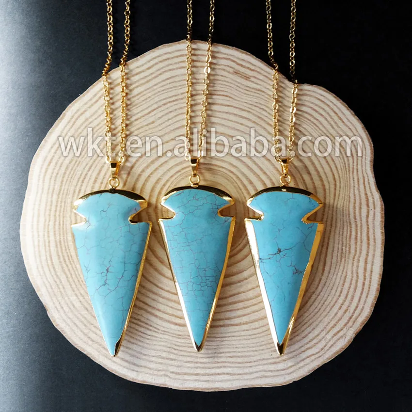 

WT-N489 Unique design howlite spear arrowhead necklace with gold electroplated