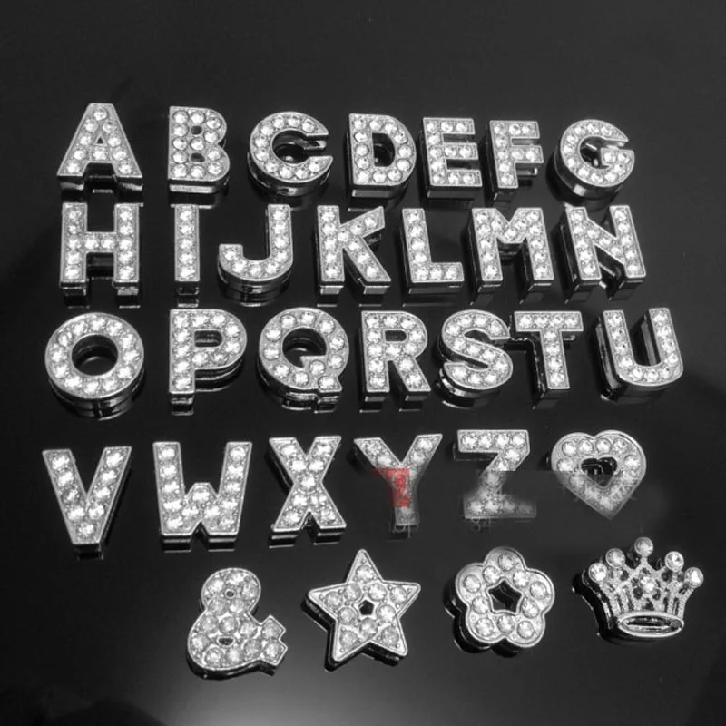 8MM &quotN-Z &quot (10 pieces/lot) Full Rhinestone Slide Letters Charms Fit DIY Wristband &amp Bracelet | Украшения и аксессуары