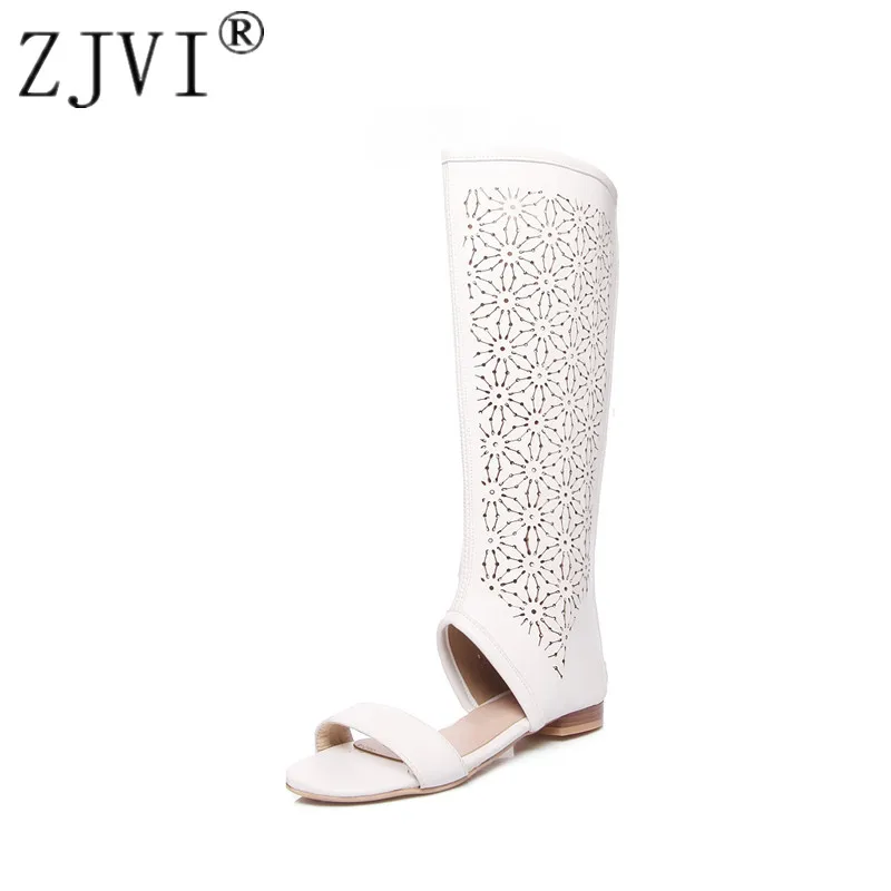 

ZJVI Woman Fashion Cut Outs Summer Thigh High Boots Shoes For Women Knee High Rain Boots White Sandals Sandalias Mujer 2022