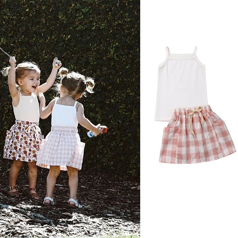 Комплект летней одежды для маленьких девочек футболка Топы + юбка