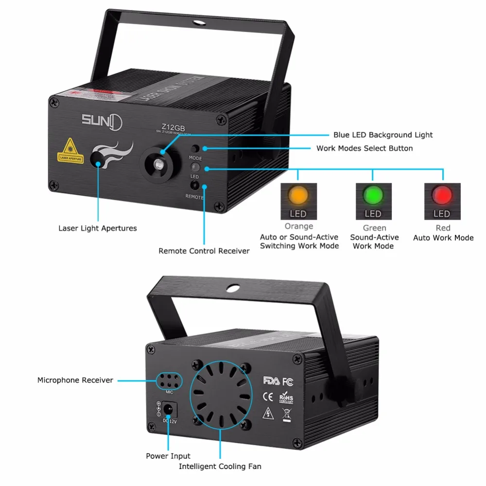SUNY 12 GB Patterns Laser Light Blue LED Stage Sound Activated Gobo Projector Show for Club Bar DJ Disco Home Party(Z12GB) | Освещение