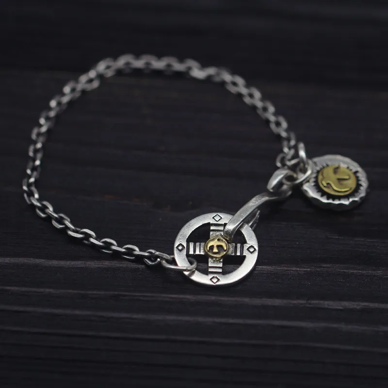 

S925 Sterling Silver Goro's Takahashi Handmade Wheel Hawk Sun Small Tag Female Bracelet Retro Thai Silver Men And Women