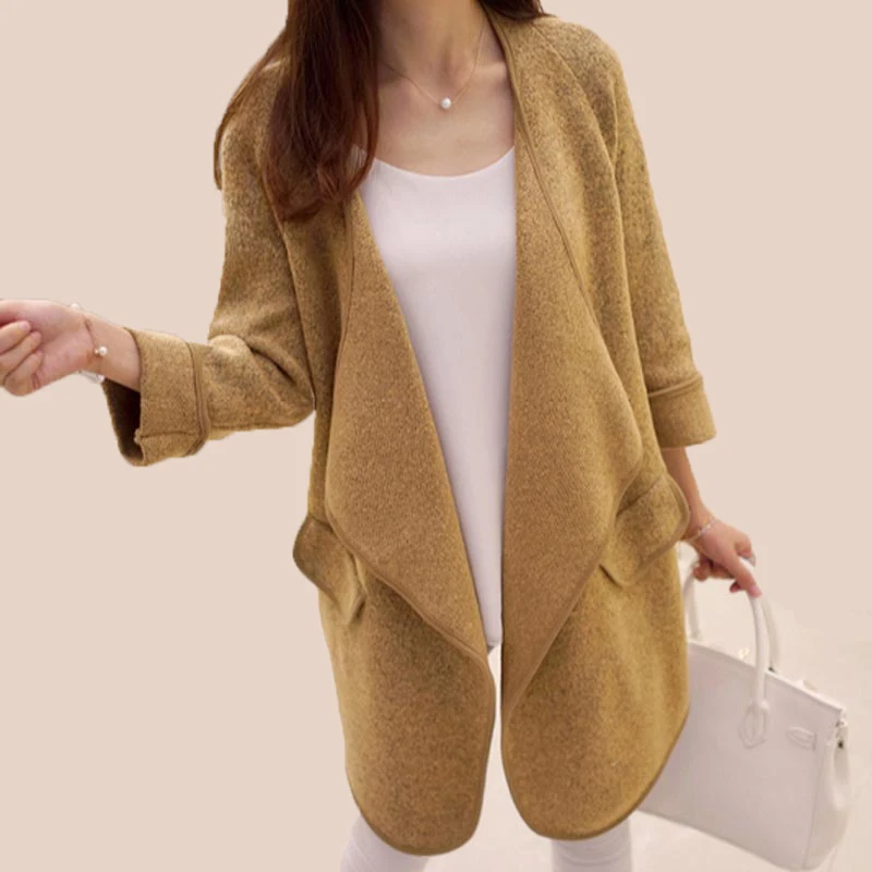 Новинка 2017 осенне-зимний женский кардиган Длинный свободный вязаный однотонный