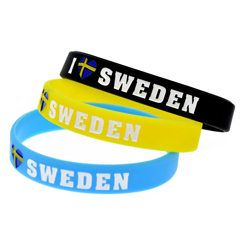 OBH 2 шт Debossed I Love Sweden с флагом силиконовый резиновый браслет