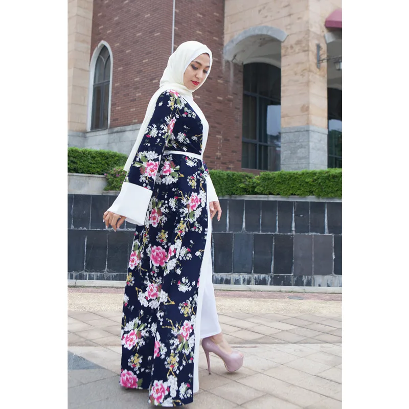 Платье кимоно с цветочным принтом Abaya мусульманское платье хиджаб для женщин в
