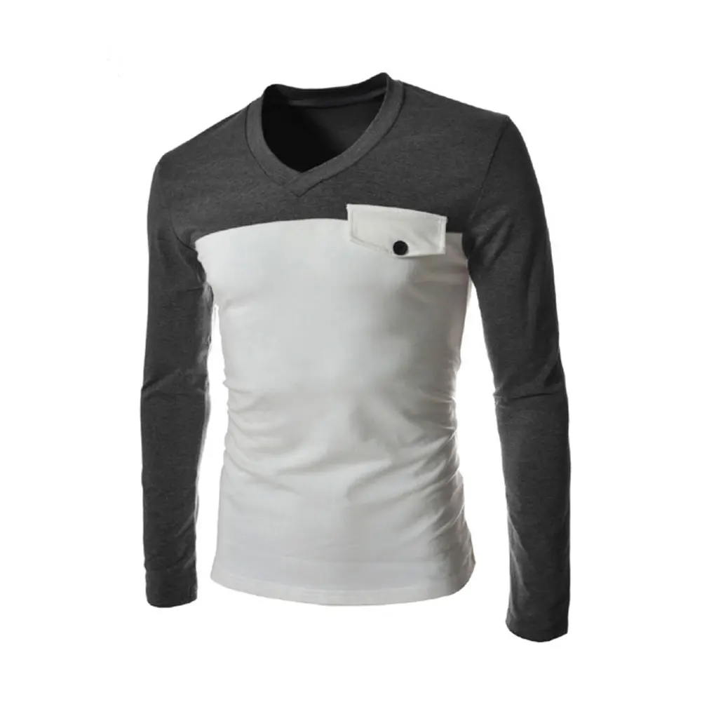 Мужская футболка с длинным рукавом и V образным вырезом|tees men|fashion teeslong sleeve t-shirt |