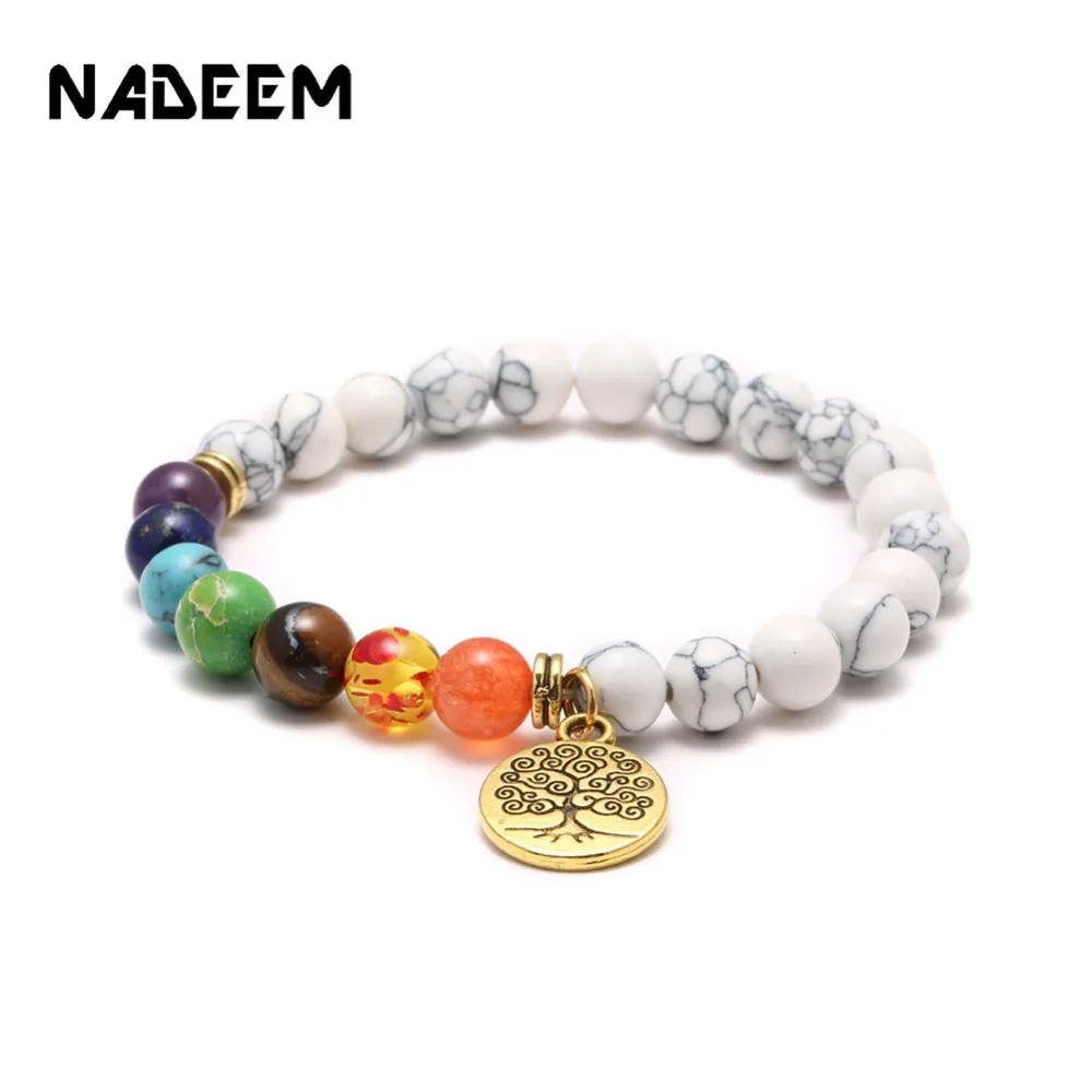 NADEEM новый дизайн 8 мм Howlite с подвеска &quotДрево жизни&quot 7 Чакра исцеляющий баланс
