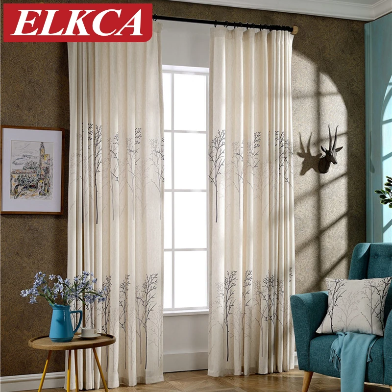 Роскошные льняные занавески из искусственной ткани с принтом дерева для спальни