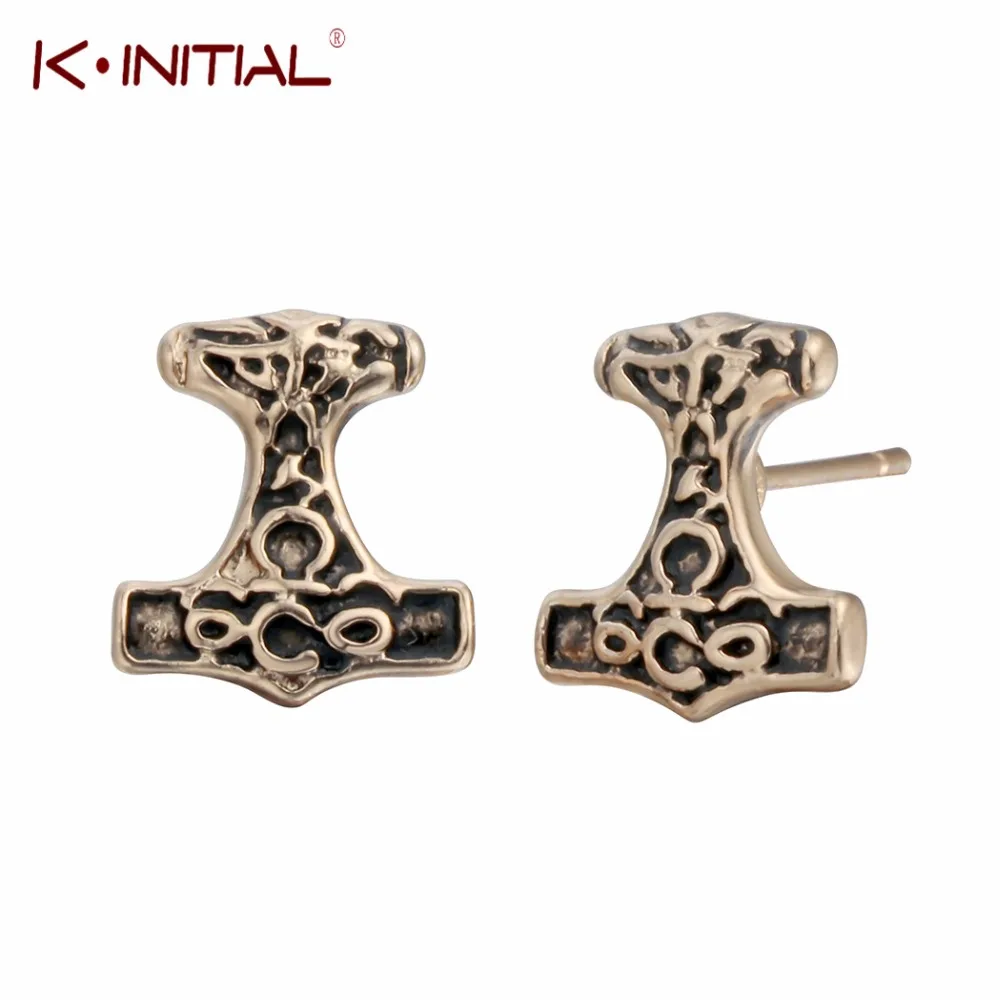 

Kinitial Thor's Hammer Stud Earrings Thor Jewelry Viking Hammer Earrings for Men Women Fashion Gift boucle d'oreille femme 2019