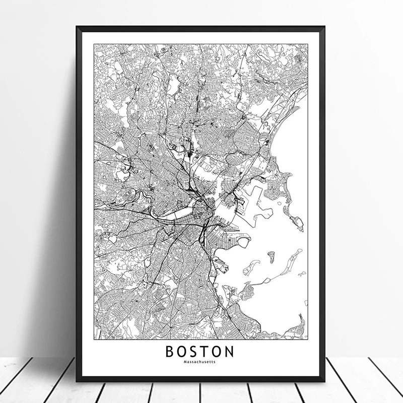 Boston Black White Custom World City Map Posters Prints Nordic Style Wall Art Pictures Home Decor Canvas Painting