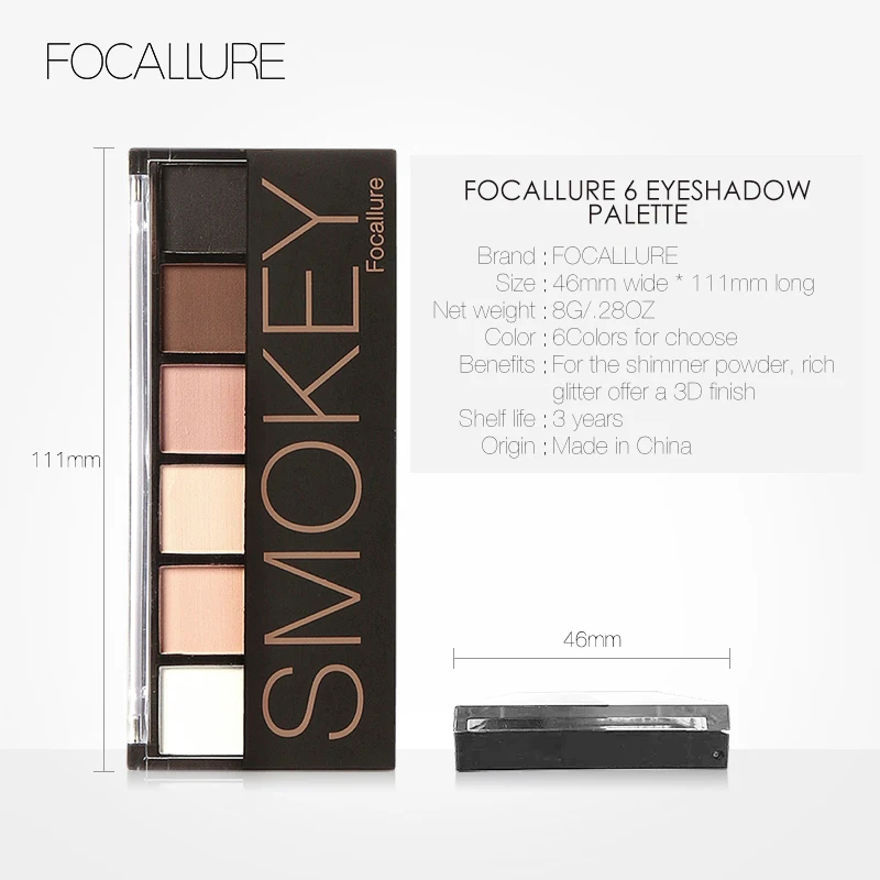 Палитра теней для век FOCALLURE 6 цветов водостойкая палитра женщин|shadow powder|eye shadow
