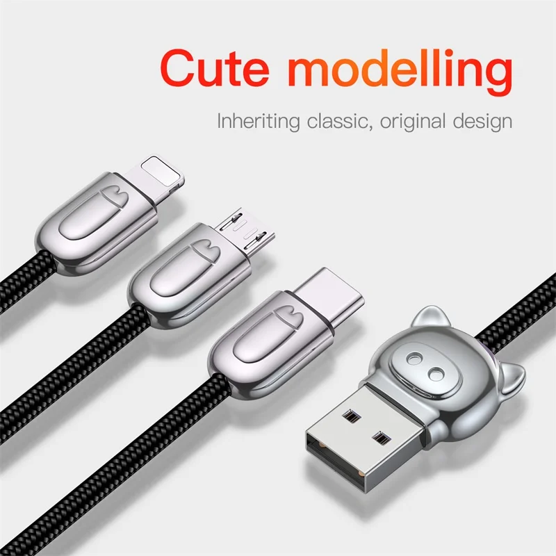 Кабель Baseus Three Pigs для iPhone x xs max Micro usb type C 3 в 1 для Xiaomi redmi note 7 Pro Кабель для зарядки USB