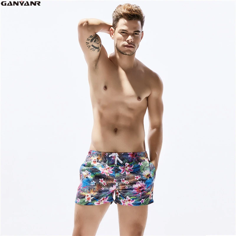 

GANYANR Brand Mens Swimming Shorts Boardshorts Swimwear Bermuda Surf Beachwear Sunga Summer Polyester Quick Dry Sexy