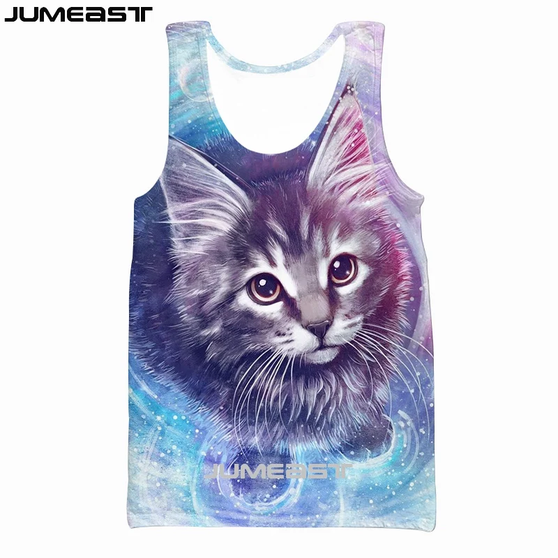 Jumeast бренд для мужчин/для женщин 3D жилет с принтом животных кошка короткий рукав Новая мода спортивный пуловер Лето безрукавки для