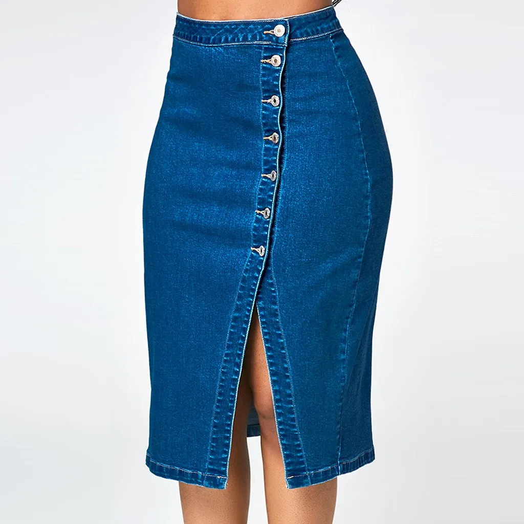 2019 Women Blue Denim Skirt Plus Size Bodycon Pencil High Waisted Club Jeans Skirts | Женская одежда