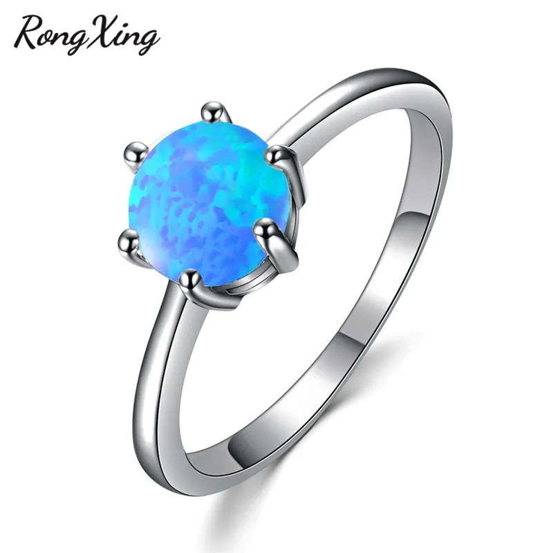 RongXing, 925 пробы, заполненные серебром, Круглые, белые/синие, огненный опал, кольца для женщин, свадебная мода, ювелирный камень, кольцо, RP0198 - Цвет основного камня: Blue