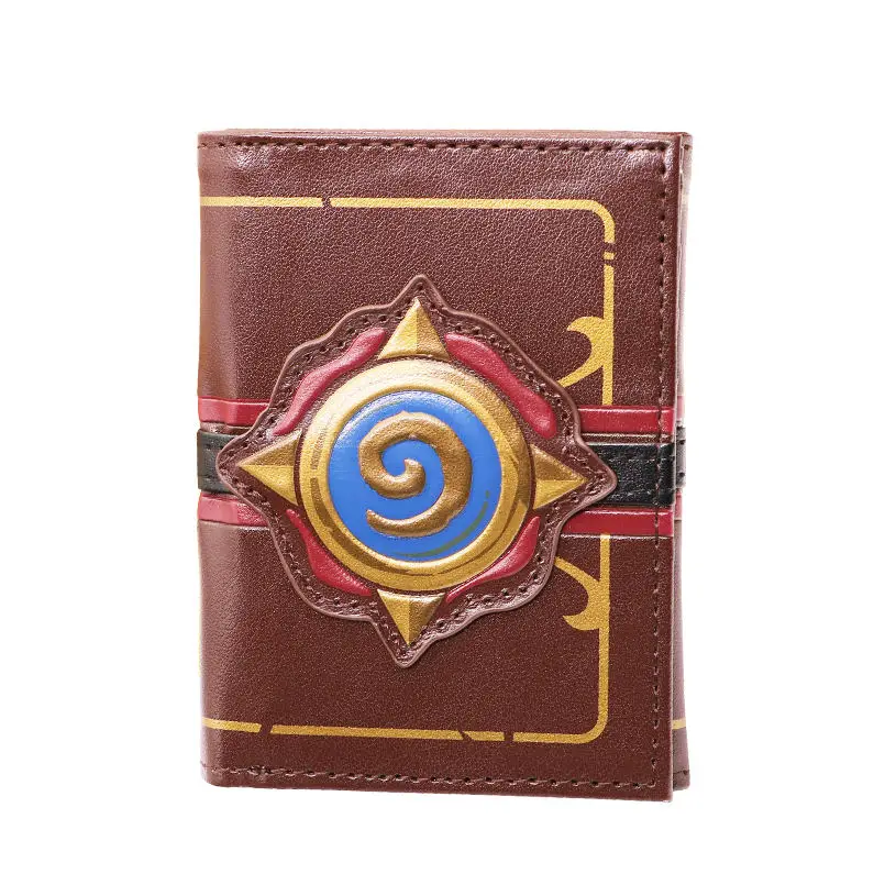 Коричневый Бумажник из тисненой кожи с логотипом Heroes of Warcraft Hearthstone, Мужские Складные кошельки с тремя отделениями - Цвет: Коричневый