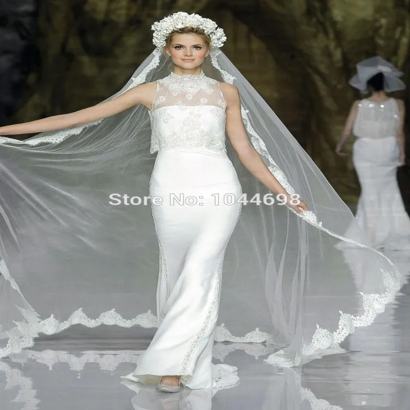 Быстрая Доставка Белый Люкс Покрывал 3 м 2017 Дорогие Водорастворимые Кружева Фаты