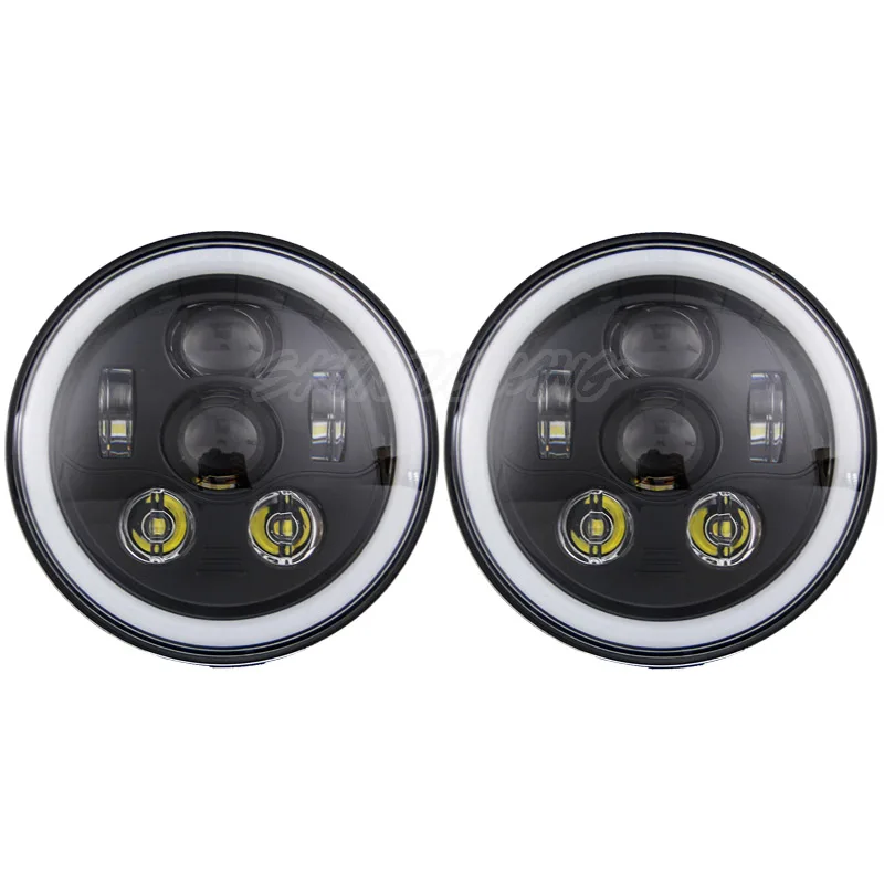 Черный/хром 7 дюймов 45 Вт светодиодный головной светильник DRL полный Halo