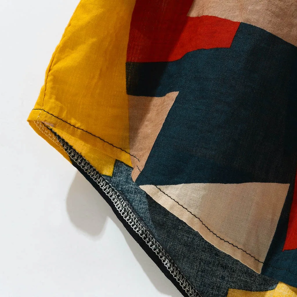 Womail Гавайские рубашки льняные для мужчин на пуговицах с коротким рукавом Круглые