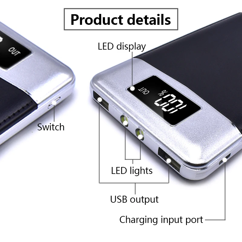 Зарядное устройство для быстрой зарядки 10000 мАч 2 USB LCD Портативный внешний
