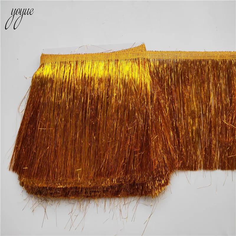 Gold 1 ярдов/партия, пластиковая бахрома, отделка с кисточками, кружевное платье для латинских танцев, макраме, Самба, Одежда для танцев, кружево, полиэстер, одна полоса, ширина 10 см - Цвет: Gold