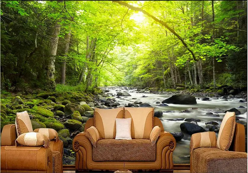 

3d wallpaper High-end custom photo non-woven wall sticker 3 d Hd stream forest scenery painting 3d wall room murals wallpaper
