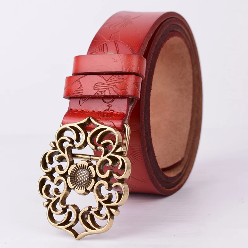 Ремень из натуральной кожи Женский модный винтажный пояс с цветочной пряжкой