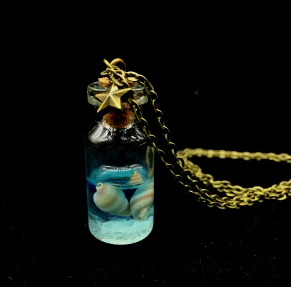 Оптовая продажа ожерелья в морском стиле Vintage Luminous sand glass vial Pendant Fluorescent Glass Drift Bottle jewelry - 1 шт.