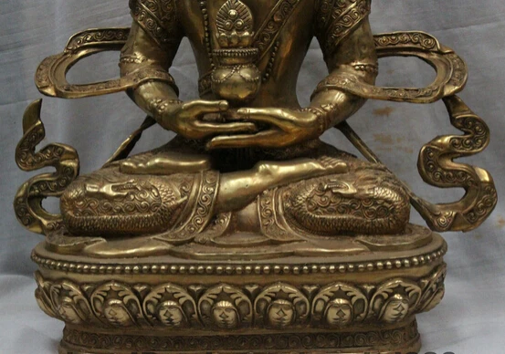 JP S0524 28&quot Tibet Tibetan Temple Bronze Dragon Robe Amitayus Long Life Goddess Statue H | Дом и сад
