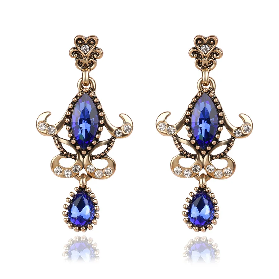 Роскошные Синие Ювелирные изделия Серьги винтажный вид Золотой Цвет Мозаика