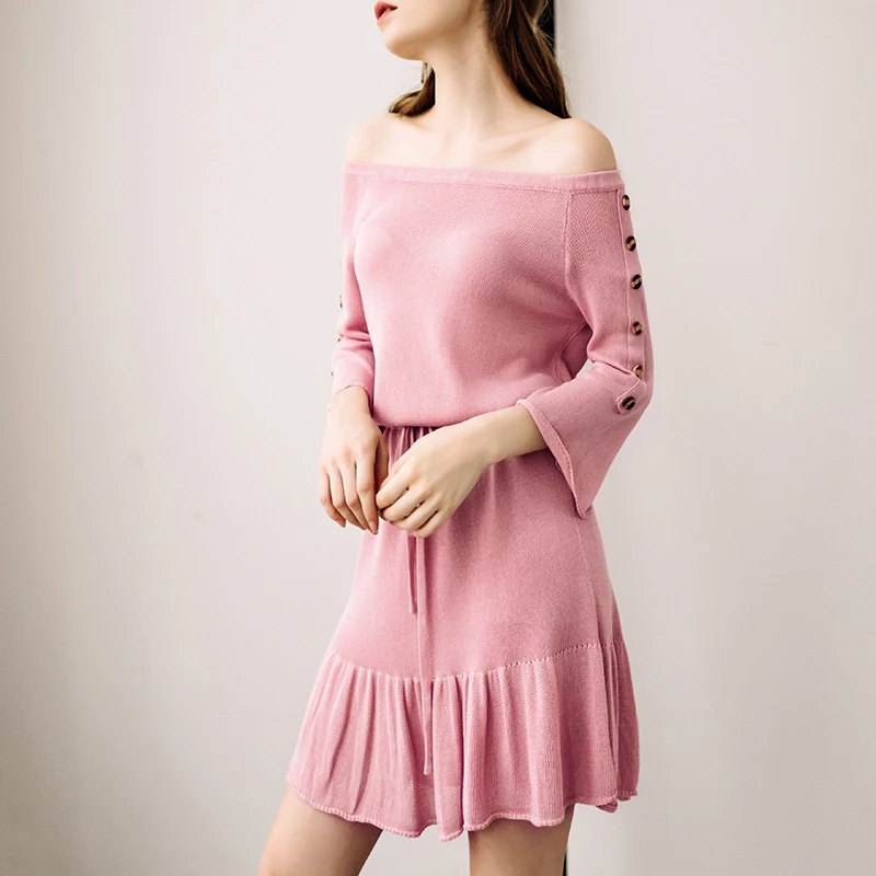 Onlyplus плечо от женское платье Вязание Платья-свитеры элегантные свободные зимние