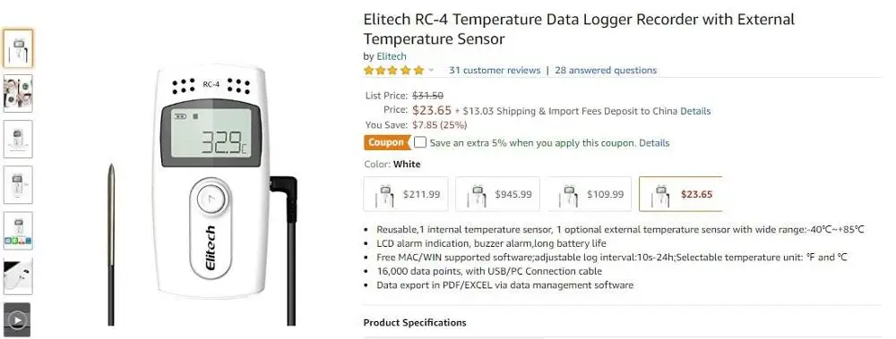 Elitech RC-4HC USB регистратор данных температуры и влажности 16000 точек запись емкость-2 года гарантия качества